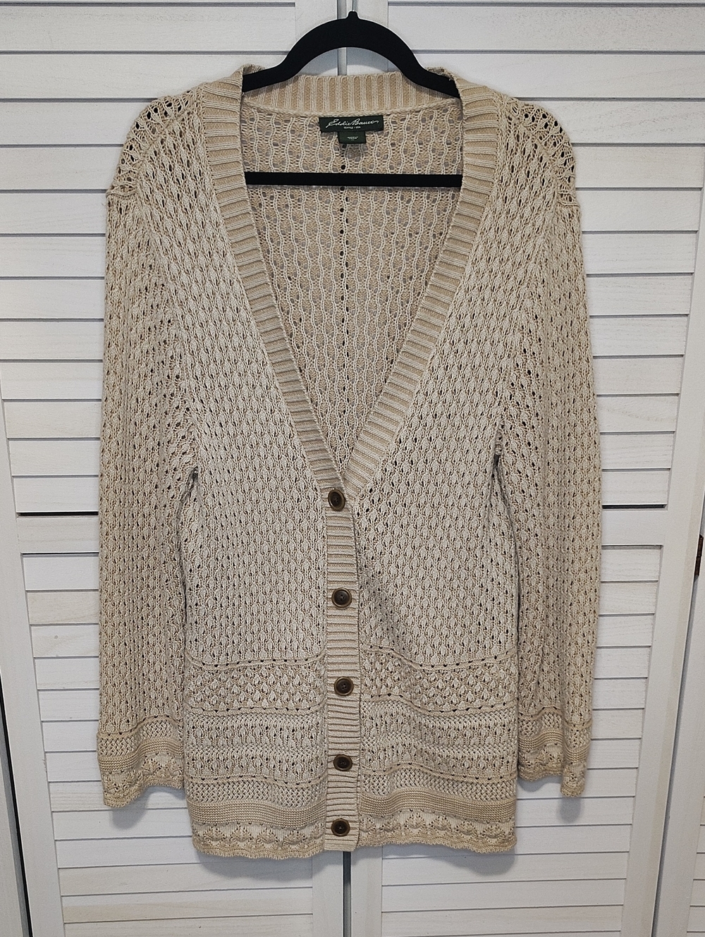 L.L. Bean Open Knit Button Cardigan - Cream
